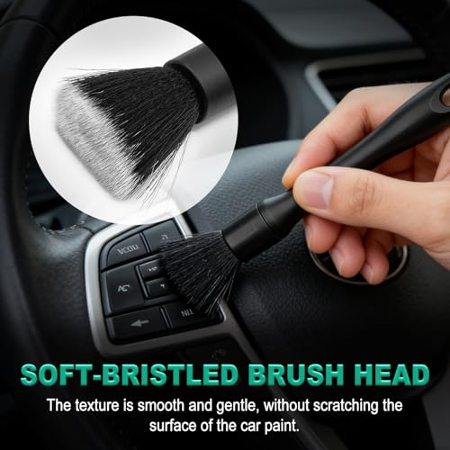 Car Detailing Cleaning Kit, 6PCS Auto Interior Cleaning Tools with Boars Hair Detail Brushes, Cleaning Gel, Double-Head Vent Brush for Car Truck SUV Interior Care