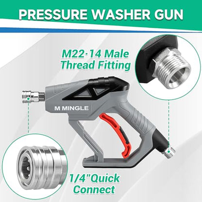 M MINGLE Pressure Washer Gun with Foam Cannon, 64 Fl Oz Car Wash Soap | 5 Power Washer Nozzle Tips, Adjustable Thick Foam, Car Wash Foam Gun for Car Washing, Patio Cleaning, 4000 PSI - color: yellow+green