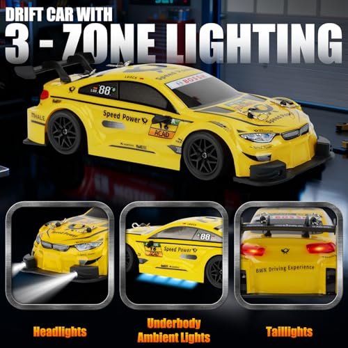 RC Drift Car, 1:24 Scale Remote Control Drift Cars | 2.4GHz 4WD Drifting Cars, 30km/h High-Speed RC Race Car Vehicle, Racing Sport Toy Ideal Birthday Gift for Boys Girls Kids - color: Yellow