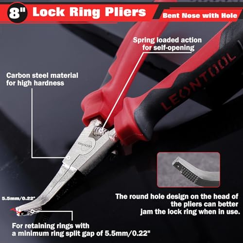 8 Inches Lock Ring Pliers Flat Snap Ring Pliers Special Circlip Pliers Reverse Pliers Angle Tip Retaining Ring Pliers Spreader Pliers for Transmission Transfer Cases, Bent Nose with Hole - size: 8" Bent Nose with Hole