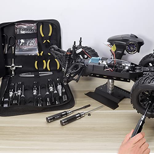 RC Tool Kit 26in1 RC Car Tool Kit Multi RC Tools Screwdriver Pliers Set Flat, Phillips, Hex, RC Car Tool Set Box for RC Car Drone 1/8 1/10 Traxxas Axial Arrma Redcat Losi RC Repair Tool Box