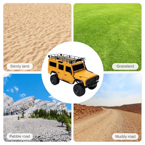 1/18 Scales Remote Control Truck, MN-111 Remote Control Crawler with LED Lights, 2.4GHz Four Wheel Drive Rechargeable Climbing RC Truck for Teens Adults (Yellow) - color: Yellow