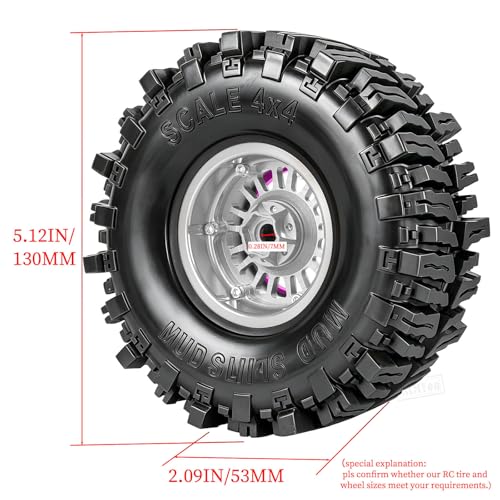 RC 2.2" Beadlock Wheel and Tires Set for 1/8 1/10 TRX4 TRX6 SCX10 II III D90 90046 Gen8 MST VS4-10 CFX Crawler Car,(4PCS) RC Wheels Rims&2.2 Beadlock Wheel Tires,Silver - color: Silver (2.2 Tires Wheels)