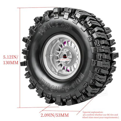 RC 2.2" Beadlock Wheel and Tires Set for 1/8 1/10 TRX4 TRX6 SCX10 II III D90 90046 Gen8 MST VS4-10 CFX Crawler Car,(4PCS) RC Wheels Rims&2.2 Beadlock Wheel Tires,Silver - color: Silver (2.2 Tires Wheels)