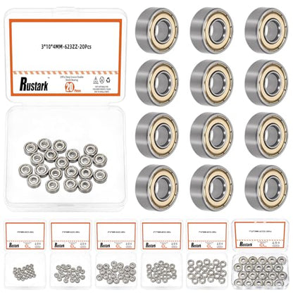 20Pcs 623ZZ High Carbon Steel Ball Bearing Deep Groove Ball Bearing Double Shielded Bearings Small Bearings for Furniture Wheels Skateboards Scooters - size: 623ZZ/0.12x0.39x0.16inch, style: high carbon steel