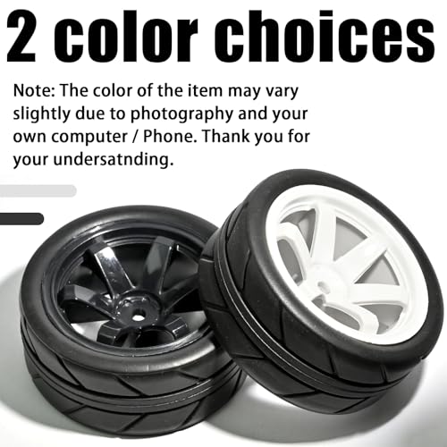 OD 2.55" On Road Rubber Tires Plastic Wheel Rims 12mm Hex for 1/10 RC Car | Compatible with MJX HSP Tamiya HPI Kyosho Traxxas Sakura Redcat WLtoys 1/10 RC On-Road Racing Touring Car (4pcs, White) - style: F-White