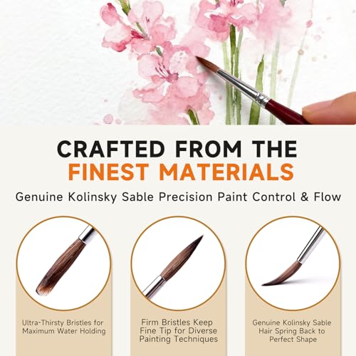 Golden Maple Kolinsky Sable Miniature Paint Brushes, Professional Detail Paint Brushes Round Point Paint Brush for Models, Watercolor Details, Figures & Gouache Painting - Size 0, 1, 3 - size: 0 1 3 Round Point