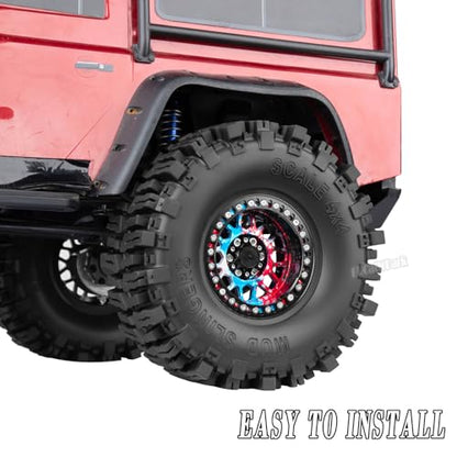 Aluminum 2.2 Wheel Tires for 1/10 SCX10 SCX10 II SCX10 III SCX10 Pro TRX4 TRX6 Gen7/8 D90 VS4-10 MST CFX RC Crawler Car,2.2 Beadlock Wheel Off Road Buggy Rally RC Truck Tires,Colorful(Red Blue Tone) - color: Colorful(red Blue Tone) - (4pcs Tires)