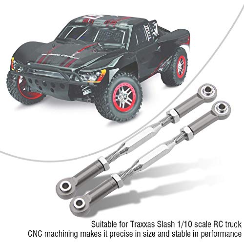 RC Truck Steering Rods, 2 Pcs Aluminium Alloy Steering Linkage Rods for Slash 1/10 Scale RC Truck Remote Control Car Spare Part Accessory (Grey)