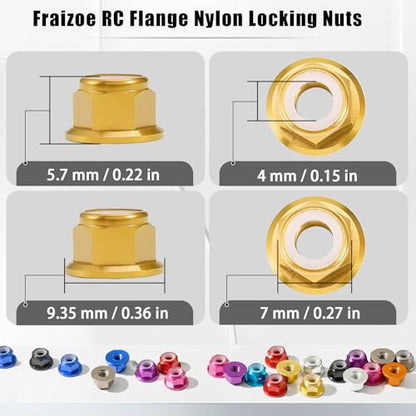 12Pcs M4 Flange Nuts Aluminum, M4-0.7mm Hex Flange Nylon Insert Lock Nuts for 1/10 Scale RC Car Traxxas Slash 4x4 2WD Stampede VXL Rustler VXL HPI Redcat Axial Racing Truck Buggy Crawler Wheels Gold - color: Gold, size: 12Pcs