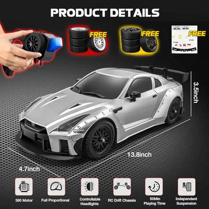 1/16 Scale RC Drift Car, MN-268 RWD Mini RC Vehicles Model with Gyro, Spare Tires & LED Lights for Adults Hobby Toy Gifts (Black) - color: Black