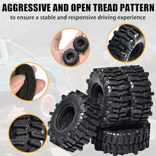 0.7" Cling On Crawler Tires 40*16mm for 1/30 Axial SCX30 Upgrade | Micro Scale Mud Rubber Tires with Foam Inserts for Axial SCX30 Redcat Ascent-32 1/30–1/32 RC Crawler Upgrades