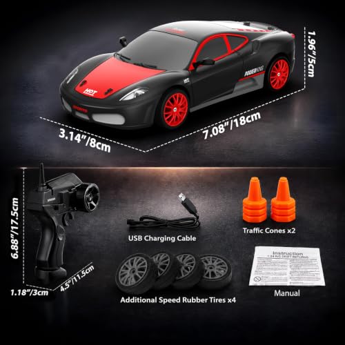 Remote Control Car RC Drift Car 2.4GHz 1:24 Scale 4WD 15KM/H High Speed Model Vehicle with LED Lights Drifting Tire Racing Sport Toy Car for Adults Boys Girls Kids Gift 2Pcs - color: G-black