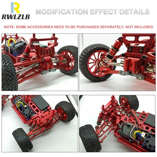 Compatible with Hyper GO RC Car Parts, 1/16 Metal Upgrade Aluminum Accessories, Red Replacement Parts kit for H16BM H16GT H16DR H16PL BEZGAR HP163S HP161 Jetwood JC16EP HAIBOXING 16889 16890A - color: Red