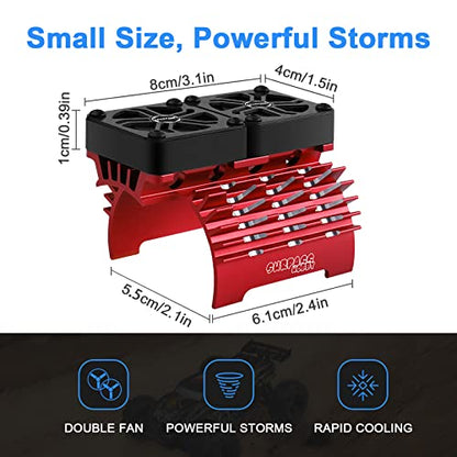 40mm Twin RC Fans Surpass Hobby 1/5 16000 RPM RC Motor Cooling Fans w/Metal Heatsink for Diameter 55-58mm Motor Compatible with 1/5 1/6 Scale RC Car Truck-Red