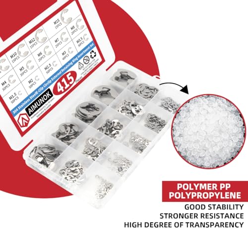 415Pcs E-Clip External Retaining Rings Snap Rings Assortment Set, 304 Stainless Steel C-Clip Kit, 14 SAE Sizes Circlip Snap Rings M1.5- M15 - size: 415pcs E-clip 304 Stainless Steel