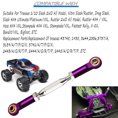 (2025 Upgrade) Adjustable Stainless Steel Turnbuckles/Camber Link for 1/10 Traxxas 4X4/2WD Slash VXL,Rustler VXL,Stampede VXL,Hoss 4X4 RC Car Hops Up Parts(Purple) - color: Purple