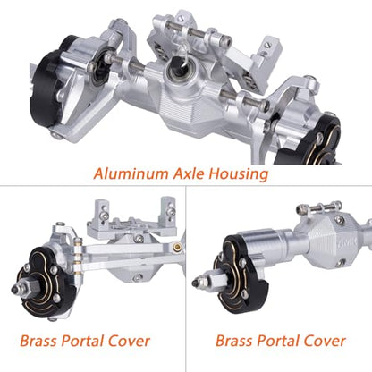 Ascent-18 Portal Axle Set for Redcat Ascent-18 Upgrade, CNC Aluminum Front & Rear Axles with Brass Portal Covers, Steel Gears, Servo Mount & Steering Links (Silvery) - color: Silvery