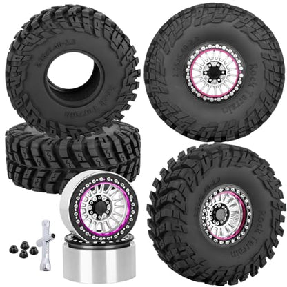 Alloy 2.2 Wheel Tires for 1/10 TRX4 TRX6 SCX10 SCX10 II SCX10 III SCX10 Pro Gen7/8 D90 VS4-10 MST CFX RC Crawler Car,RC 2.2 Beadlock Wheel Off Road Buggy Rally RC Truck Tires,Silver - color: Silver - (Alloy 2.2 Tires)