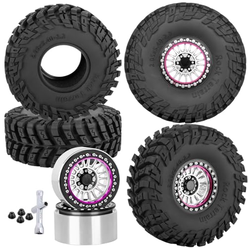 Alloy 2.2 Wheel Tires for 1/10 TRX4 TRX6 SCX10 SCX10 II SCX10 III SCX10 Pro Gen7/8 D90 VS4-10 MST CFX RC Crawler Car,RC 2.2 Beadlock Wheel Off Road Buggy Rally RC Truck Tires,Silver - color: Silver - (Alloy 2.2 Tires)