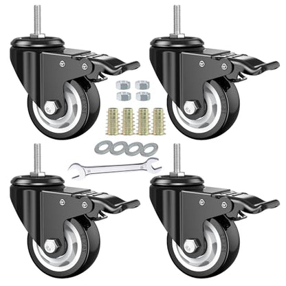 3 Inch Stem Casters, DICASAL Double Brakes Black PU Imperial Inch 5/16"-18x1 Screw Thread 360° Swivel Caster Wheels for Furture Carts DIY Stands 4 Pack - style: 3 Inch