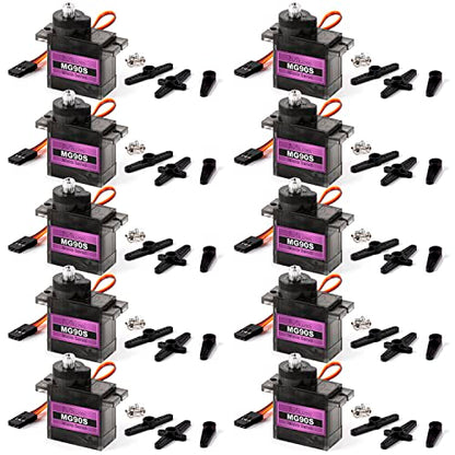 Miuzei MG90S 9G Micro Servo Motor Metal Gear for RC Plane Robot Arduino(10) | 2.0 kg.cm Torque, 0.08sec/60° Speed. 9 gram Mini Digital 180 Degree Steering Servo Kit for Helicopter Airplane Car Boat Diy