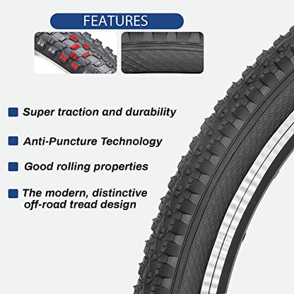 Hycline Mountain Bike Tire: 20/24/26/27.5-inch Folding Replacement High-Performance Wear-Resistant Bicycle Tires for MTB Off-Road Bike - size: 26x1.95 30TPI, style: Qty 2 Tires