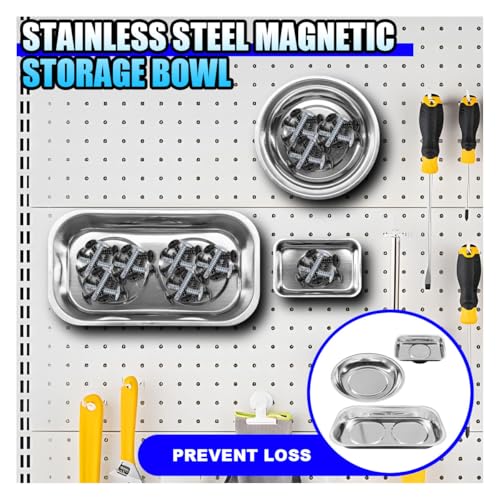 3PCS Magnetic Tray Holder, Stainless Steel Extra Strong Magnetic Bowl Parts Tray Set for Screws, Nuts, Bolts, Sockets, Pins – Mechanic Tool Metal Parts Organizer for Automotive Repair(Round&Rectangle)