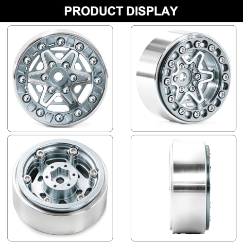 1.3" Beadlock Wheels and Tires 64mm (2.52in) for SCX24 TRX4M 1/18 1/24 RC Crawlers – Aluminum Rims, Rubber Tires with Foam Inserts, Easy-Install Upgrade Parts (Titanium) - color: Titanium 311