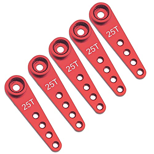 5Pcs ShareGoo 25T Servo Horn 37mm Metal 25 Teeth Extension Steering Arm Server Compatible with Futaba Savox Power HD HSP MG995 MG996 Servos for RC Car Truck (Red) - color: Red