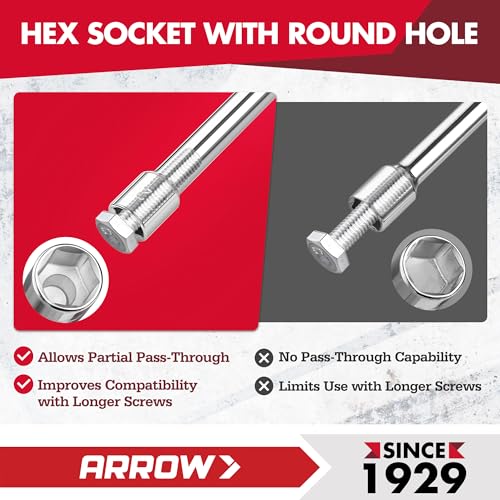 ARROW 7 PCS SAE Nut Driver Set with 1-Inch Hollow Shaft | Non-Slip Grip, Cr-V Steel, Hex Sizes 3/16, 1/4, 5/16, 11/32, 3/8, 7/16, 1/2-Inch, Easy for Tightening and Unscrewing