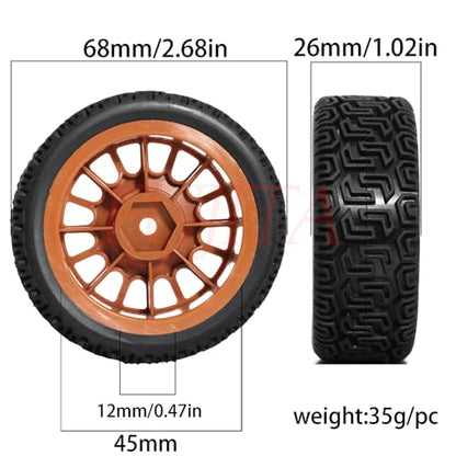 fujita 1/10 RC ON-Road Rubber Racing Tire Rim 68mm OD for 1:10 RC On-Road Touring Drift Car HSP Tamiya XV01 TT01 TT02 HPI Kyosho FAZER MK2（Brown B） - color: Brown B