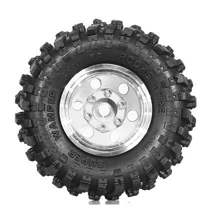 REDSPIDER 1.0 Beadlock Wheels and Tires（4pcs）1.0 Crawler Tires 51*20mm 1.0 Wheel color and style are optional 1/18 1/24 RC Crawler Tires for SCX24 TRX4M FMS FCX24 FCX18 AX24 ﻿ (Silvery（circular hole）) - color: Silvery（circular Hole）