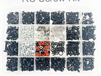 1000pcs Universal RC Screw Kit Screws Assortment,Set Hardware Fasteners for Traxxas Axial Redcat HPI Arrma SCX10 Losi 1/8 1/10 1/12 1/16 Scale RC Cars Trucks Crawler, RC Screw Kit (1000Piece Longer)