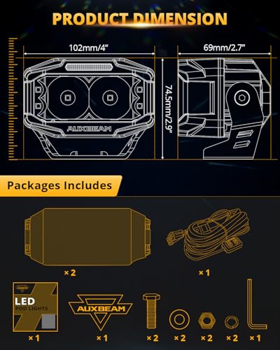 Auxbeam V-MAX Series 4'' Cube LED Light Pod 270° Side Shooter Ditch Lights | 72W 6960LM LED Pod with DRL, Spot Flood Combo Beam, Off-Road Lights with 270° Side shiooter, IP67 Waterproof - color: 4*2.5in Cube LED Pod