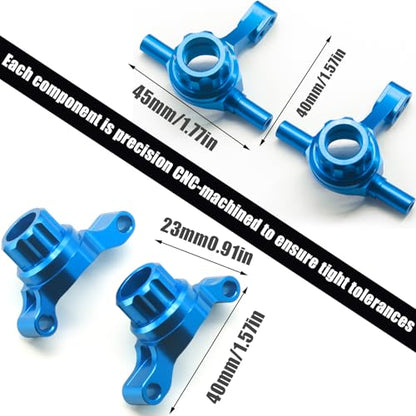 Front Rear Knuckle Arm Steering Cup Hub Aluminum Front Steering Knuckles Arm and Rear Hub Carriers Set for Tamiya TT02 (TT-02) RC Car – CNC Machined Upgrade Parts - color: Blue