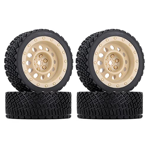 4PCS 65mm RC Rally Car Rubber Tires and Plastic Vintage Wheel Rims 12mm Hex Compatible with 1/10 RC On-Road Rally Racing Car HSP Tamiya Sakura HPI WR8 HSP TT02 WLtoys(Yellow) - color: Yellow
