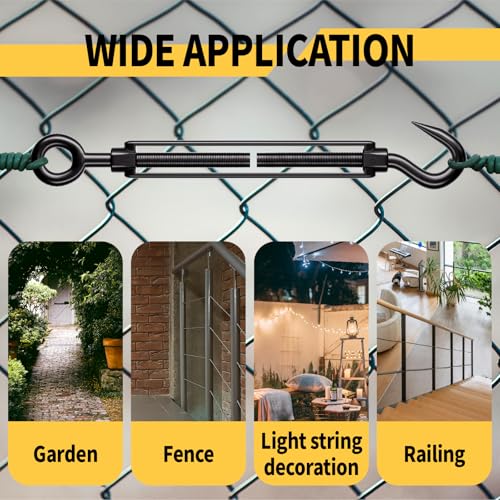 10 Pack Black Stainless Steel M6 Hook and Eye Turnbuckle, Heavy Duty Wire Rope Tensioner, Adjustable Hardware Kit for DIY String Light and Picture Hanging, Shade Sail, Cable Tightening - color: Hook and Eye, size: M6-10 Pcs