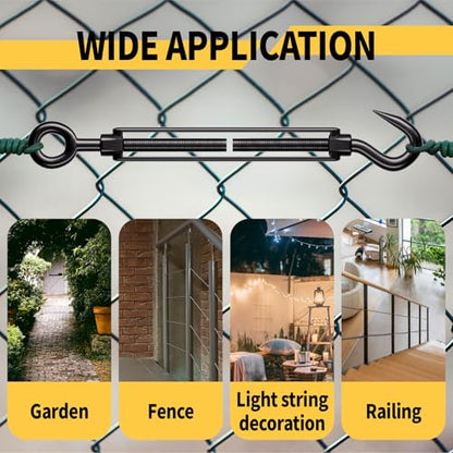 10 Pack Black Stainless Steel M6 Hook and Eye Turnbuckle, Heavy Duty Wire Rope Tensioner, Adjustable Hardware Kit for DIY String Light and Picture Hanging, Shade Sail, Cable Tightening - color: Hook and Eye, size: M6-10 Pcs