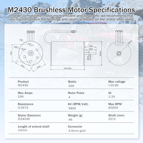 SurpassHobby 2430 5800KV Brushless Motor High Speed Waterproof Shaft 2mm Motor and for 1/16 1/18 Remote Control Cars Trucks Off-Road Vehicle - size: 5800kv, style: 2430 Motor