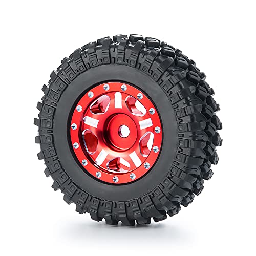 RC-Hub 4Pcs Aluminum Alloy 1.0" Micro Beadlock Wheels for 1/24 Axial SCX24 90081 RC Crawler Car (Red) - color: Red