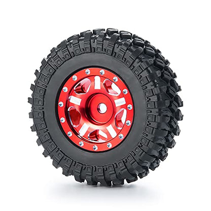 RC-Hub 4Pcs Aluminum Alloy 1.0" Micro Beadlock Wheels for 1/24 Axial SCX24 90081 RC Crawler Car (Red) - color: Red