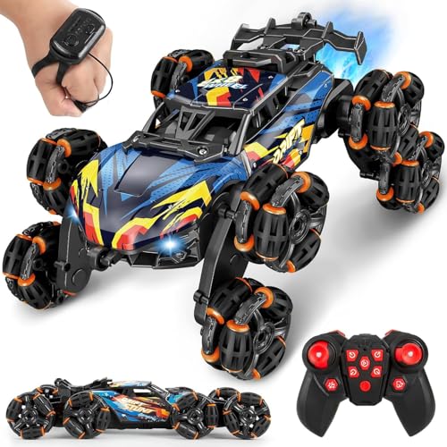 8 Wheels Hand Controlled RC Stunt Car Toys for Kids Ages 6 7 8-12 13 14 Year Old - 2.4Ghz Gesture Sensing Remote Control Cars for Boy Girl Birthday - Cool Spray & Lights & Music Climbing Stunt