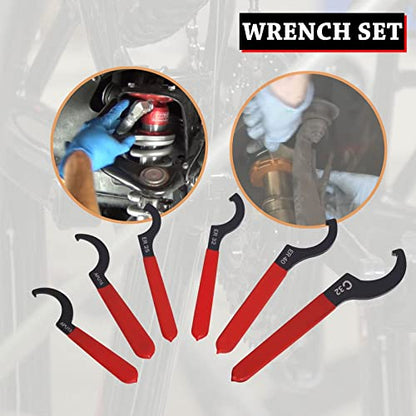 Coilover Spanner Wrench Set 6PCS Universal Shock Adjustment Tool | Steel Hook Wrench Set for Coil Over Suspension Adjustment and Motorcycle Shock Settings, Universal Spanner Tools