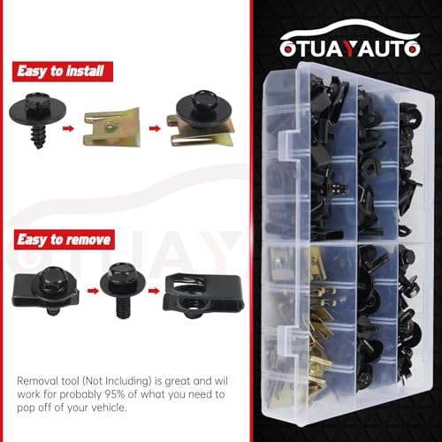OTUAYAUTO 150PCS Car Screws and Bolts - Undertray Screws, Fender Screws,Car Clips Plastic Rivet Fasteners, Universal U-Nuts Kit Engine Under Cover Splash Shield Guard Body Bolts - size: 150Pcs 5 Sizes Clips
