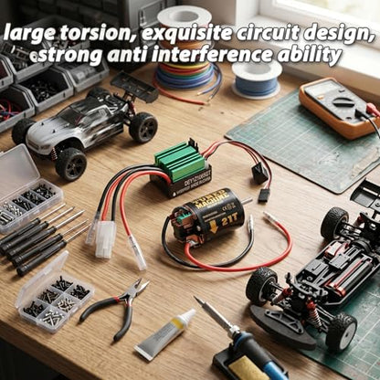 Milltrip RC Brushed Motor, ESC Combo with 540 21T Brushed Motor | 65A Waterproof Green Brushed ESC for Traxxas for Tamiya
