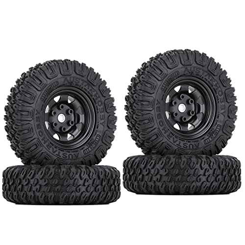 4PCS 1.55 inch 85mm Rubber Terrain Crawler Tires Metal Beadlock Wheel Rims Tires Set Compatible with 1/10 RC Crawler Car Axial AX90069 D90 TF2 Tamiya CC01 LC70 MST JIMNY (Black) - color: 85mm-black