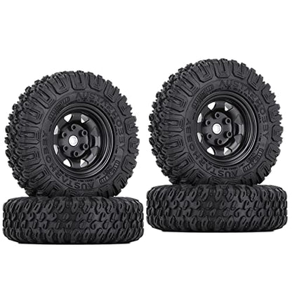4PCS 1.55 inch 85mm Rubber Terrain Crawler Tires Metal Beadlock Wheel Rims Tires Set Compatible with 1/10 RC Crawler Car Axial AX90069 D90 TF2 Tamiya CC01 LC70 MST JIMNY (Black) - color: 85mm-black