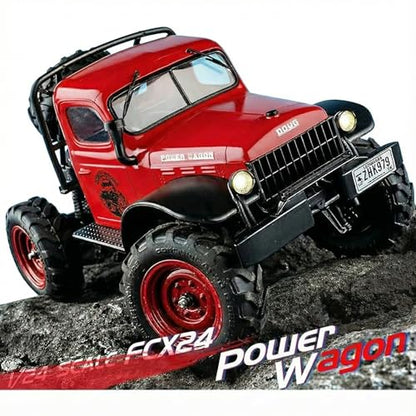 FMS FCX24S Power Wagon S 1/24 RC Crawler, Brushed 4x4 RTR Rock Crawler with Portal axle, 2-Speed Transmission, PC Hard Body – RC Car for Adults and Gift - color: Red