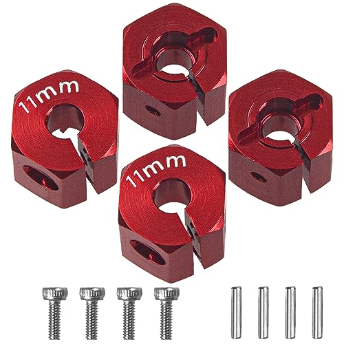 Aluminum Alloy 12mm Wheel Hex Hub Drive Adapters with Pins Screws Compatible with Axial SCX10 HSP HPI Tamiya Redcat 1/10 RC Crawler Car (11mm, Red) - color: Red, size: 11mm